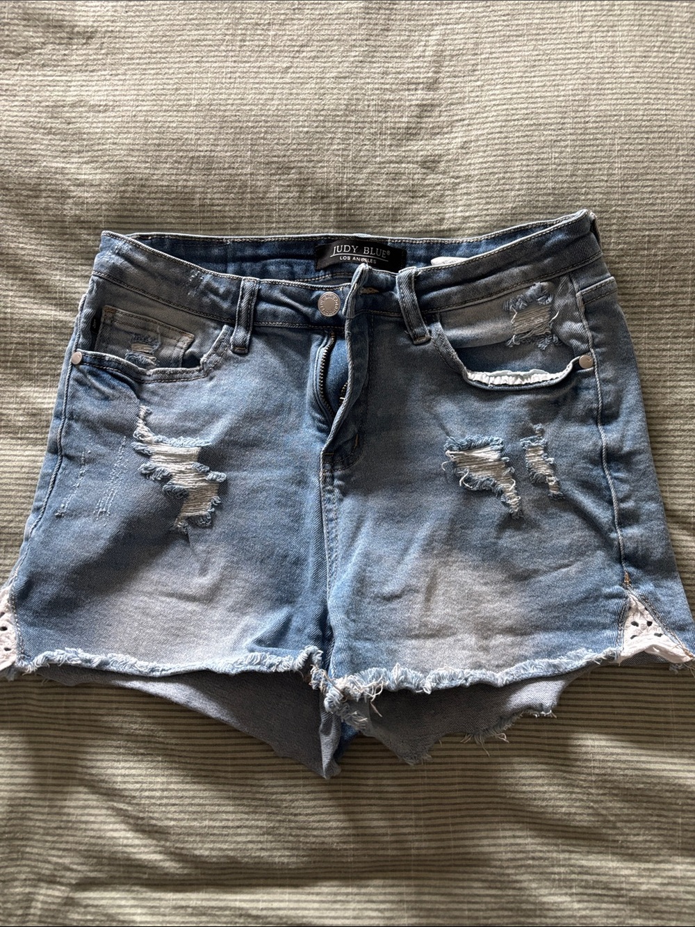 Judy Blue Faded Blue Distressed Denim Cutoff Shorts